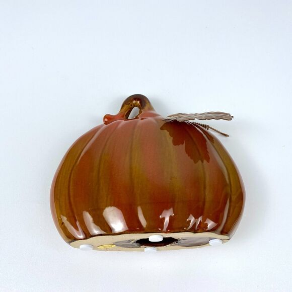 Ceramic Pumpkin with Metal Leaf Fun Festive Home Decoration Shelf Sitter 5.25" - Picture 11 of 12